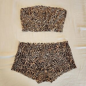 Victoria's Secret Leopard Print Bandeau Bra Tube Top Boyshorts S M NWT Lingerie